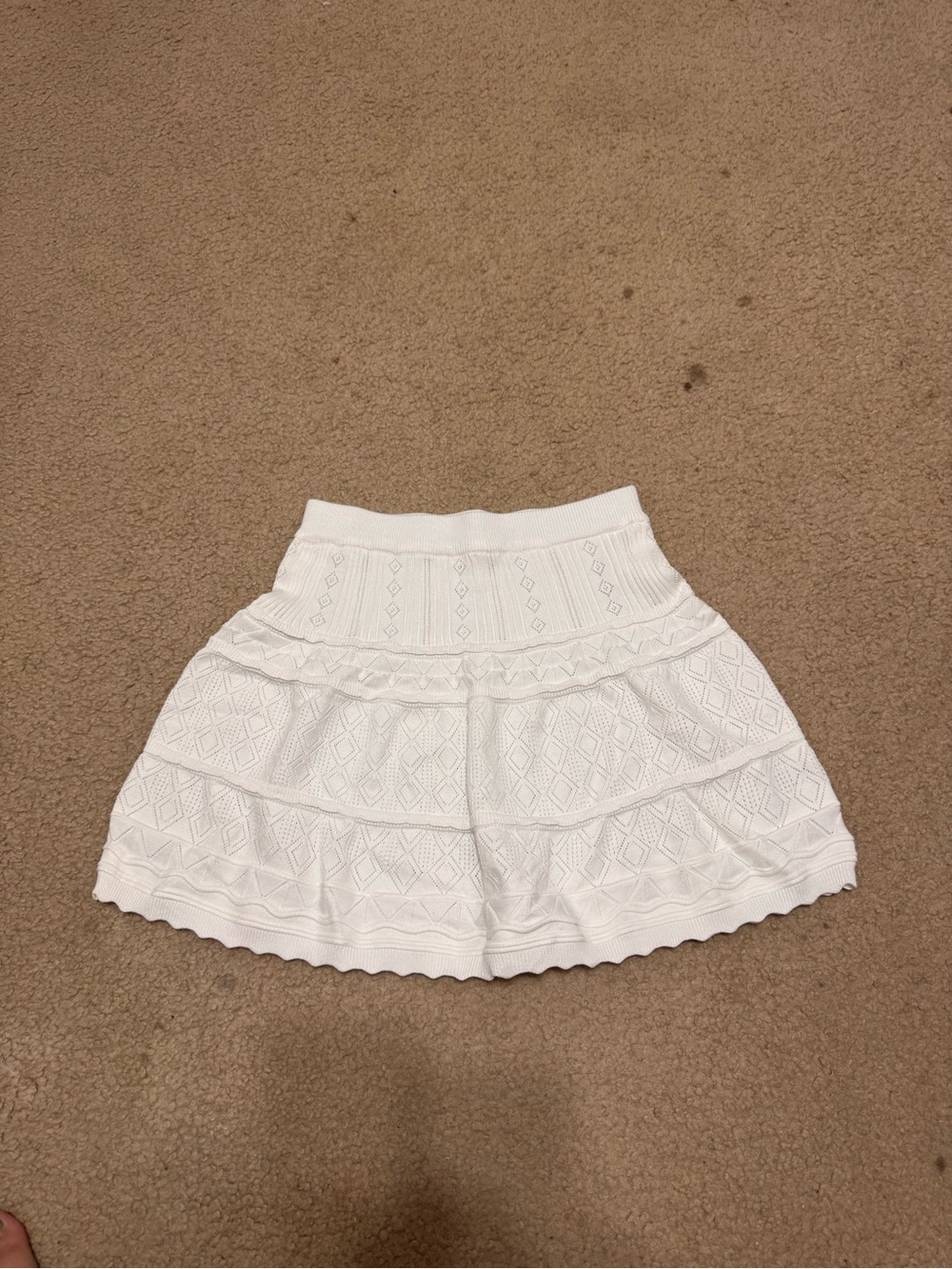 White Textured Tiered Mini Skirt by